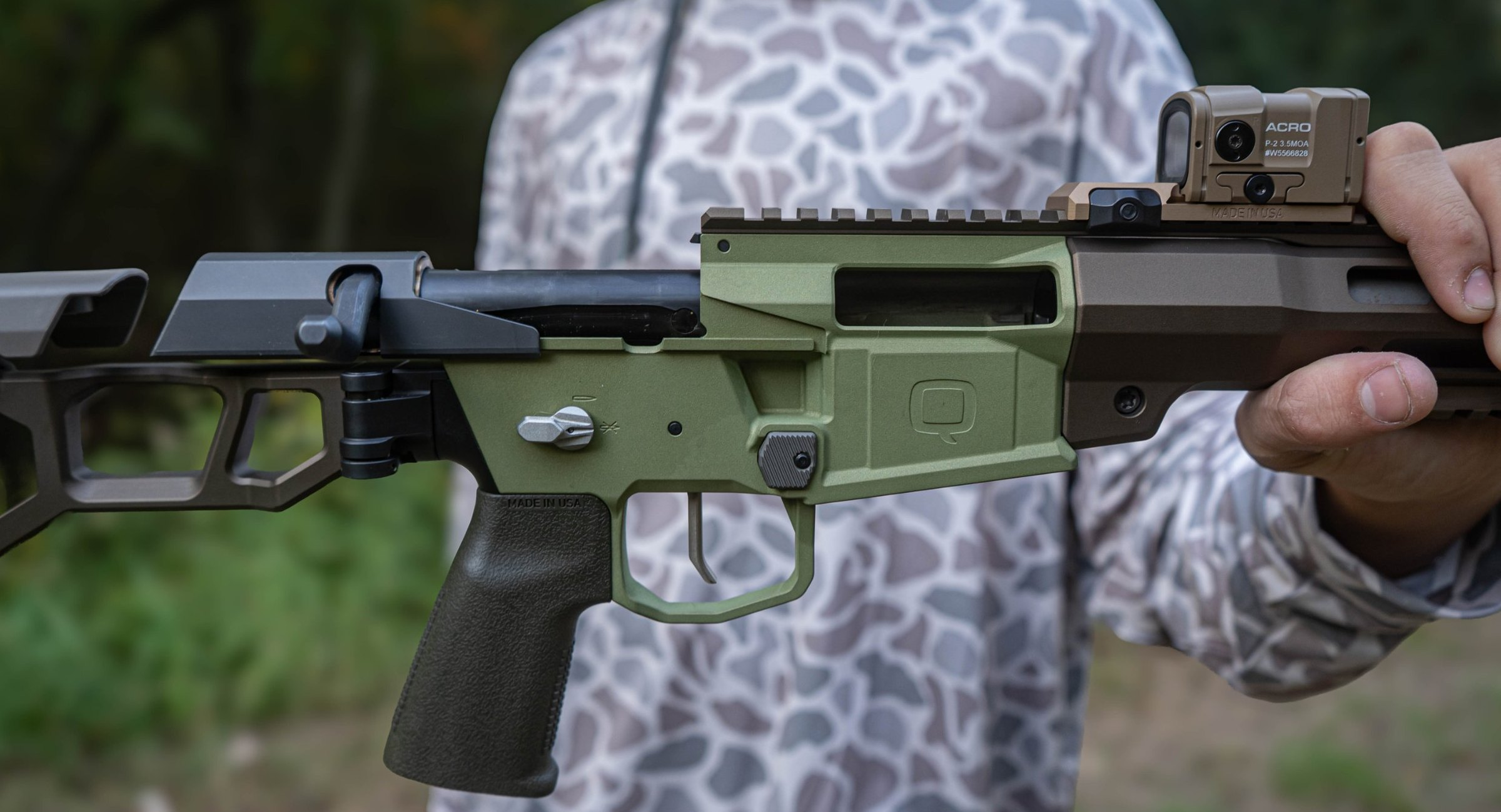 Receiver of a suppressed Q Mini Fix bolt-action rifle in .300 Blackout